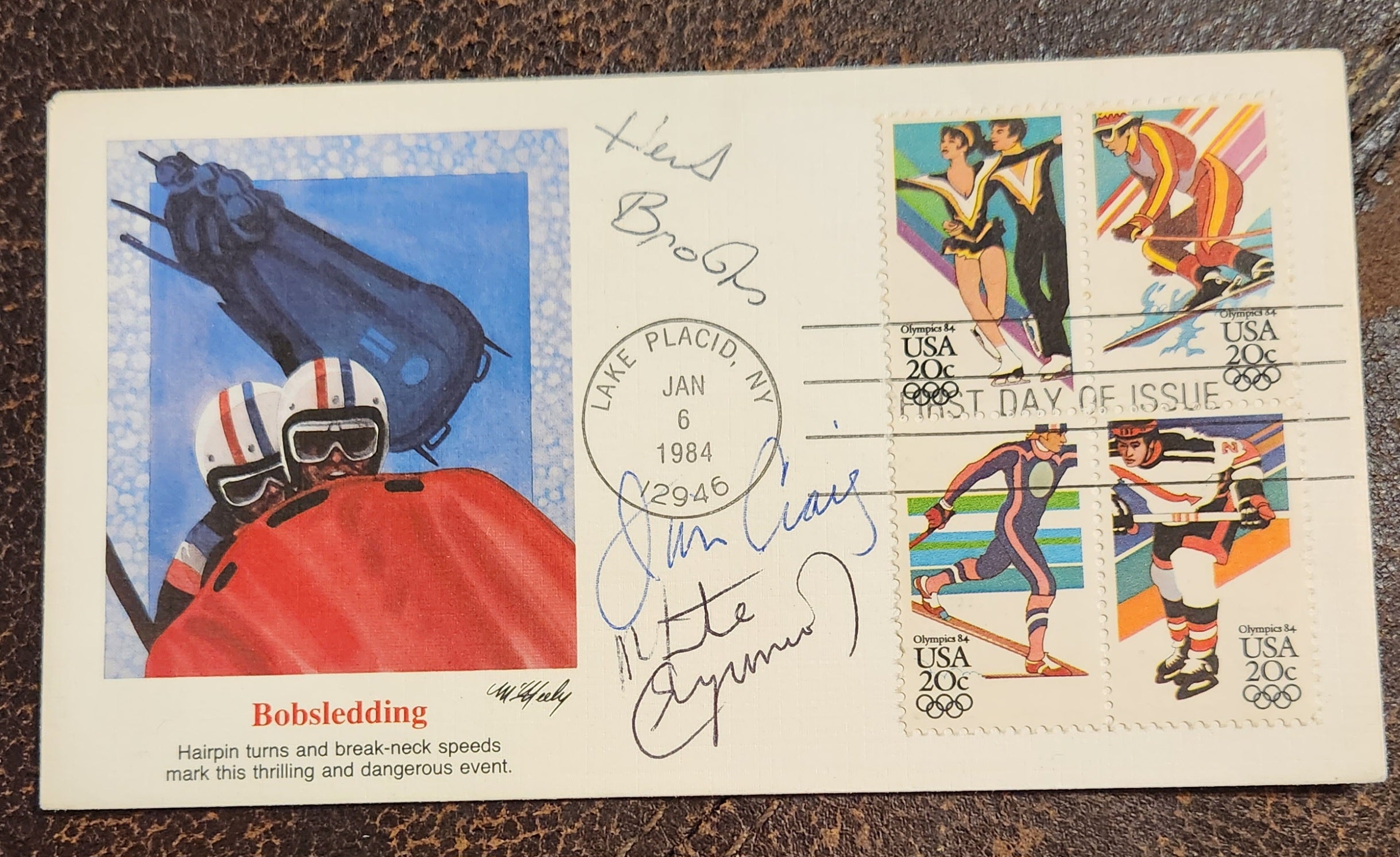 3X 1980 OLYMPIC HOCKEY HAND SIGNED FDC COACH HERB BROOKS MIKE EURIZONE AND GOALIE JIM CRAIG FIRST DAY COVER