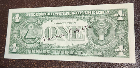 "IN COLD BLOOD" AUTHOR TRUMAN CAPOTE HAND SIGNED ONE DOLLAR BILL D.1984