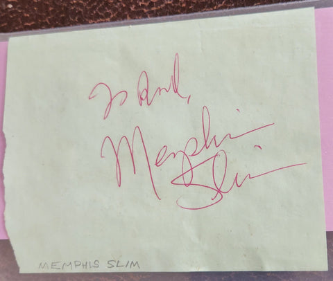 BLUES GREAT MEMPHIS SLIM HAND SIGNED PAGE D.1988