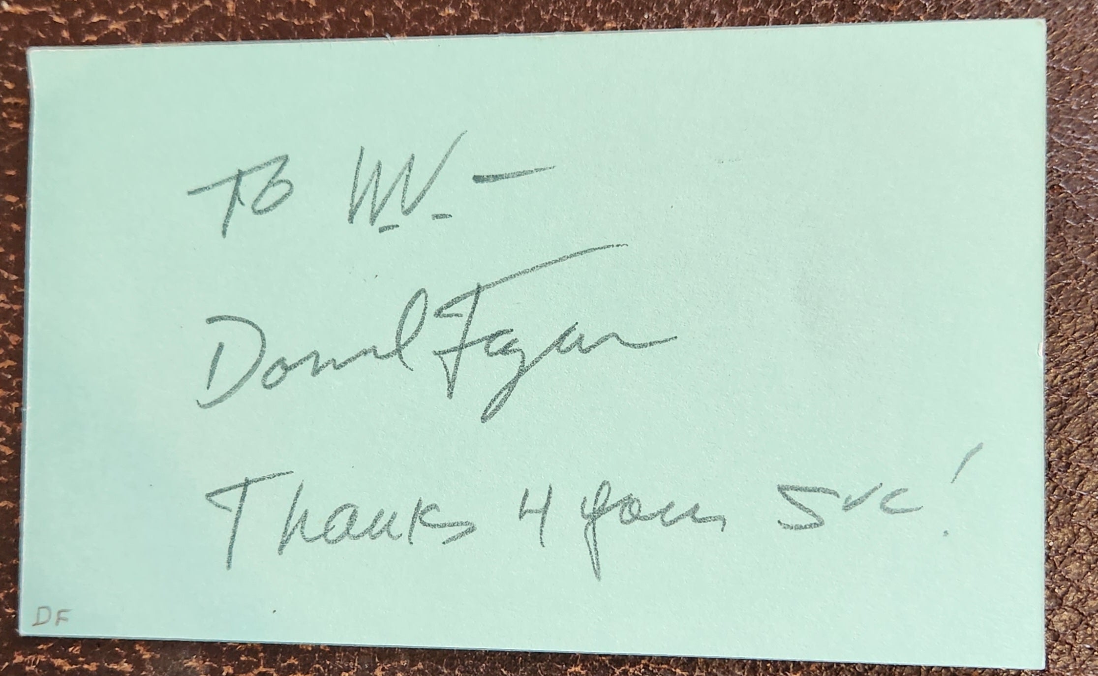 STEELY DAN CO-FOUNDER DONALD FAGEN HAND SIGNED CARD