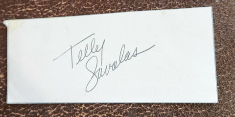 ACTOR TELLY SAVALES HAND SIGNED CUT CARD D.1994