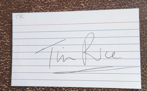 ENGLISH LYRICIST TIM RICE HAND SIGNED CARD