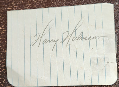 RARE BASEBALL HOFER HARRY HEILMANN PENCIL SIGNED NOTEBOOK PAGE D.1951