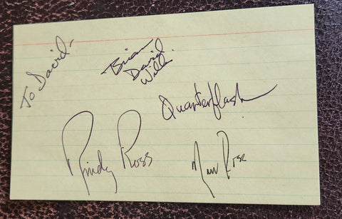 QUARTERFLASH 4X HAND SIGNED CARD RINDY ROSS MARV ROSS BRIAN DAVID WILLIS AND RICH GOOCH ON THE REVERSE