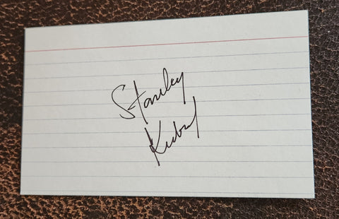 GREAT DIRECTOR STANLEY KUBRICK HAND SIGNED CARD D.1999