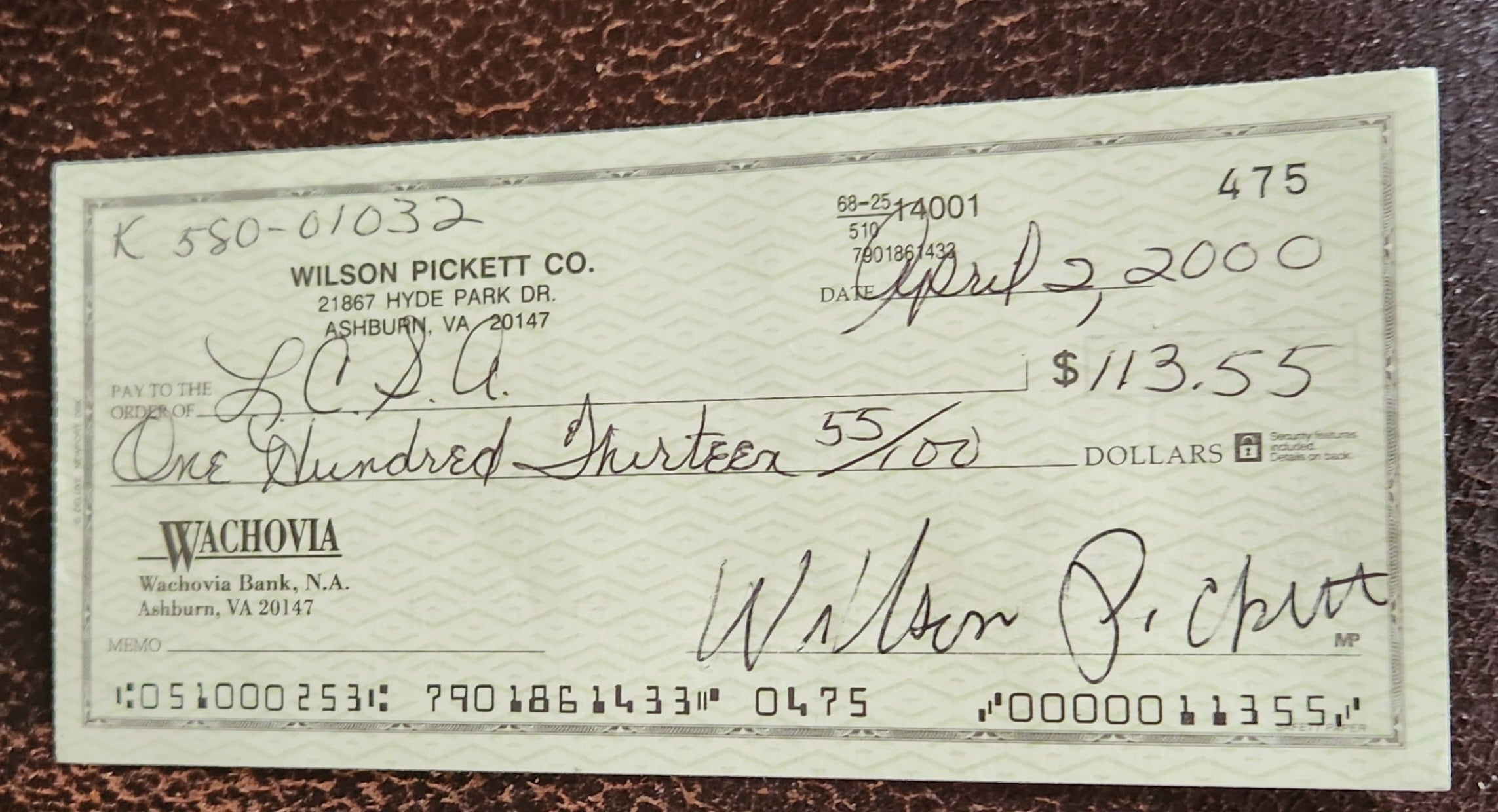 R&B LEGEND WILSON PICKETT HAND SIGNED CHECK D.2006