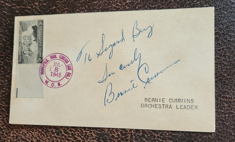 JAZZ DRUMMER AND BANDLEADER BERNIE CUMMINS HAND SIGNED POSTCARD D.1986