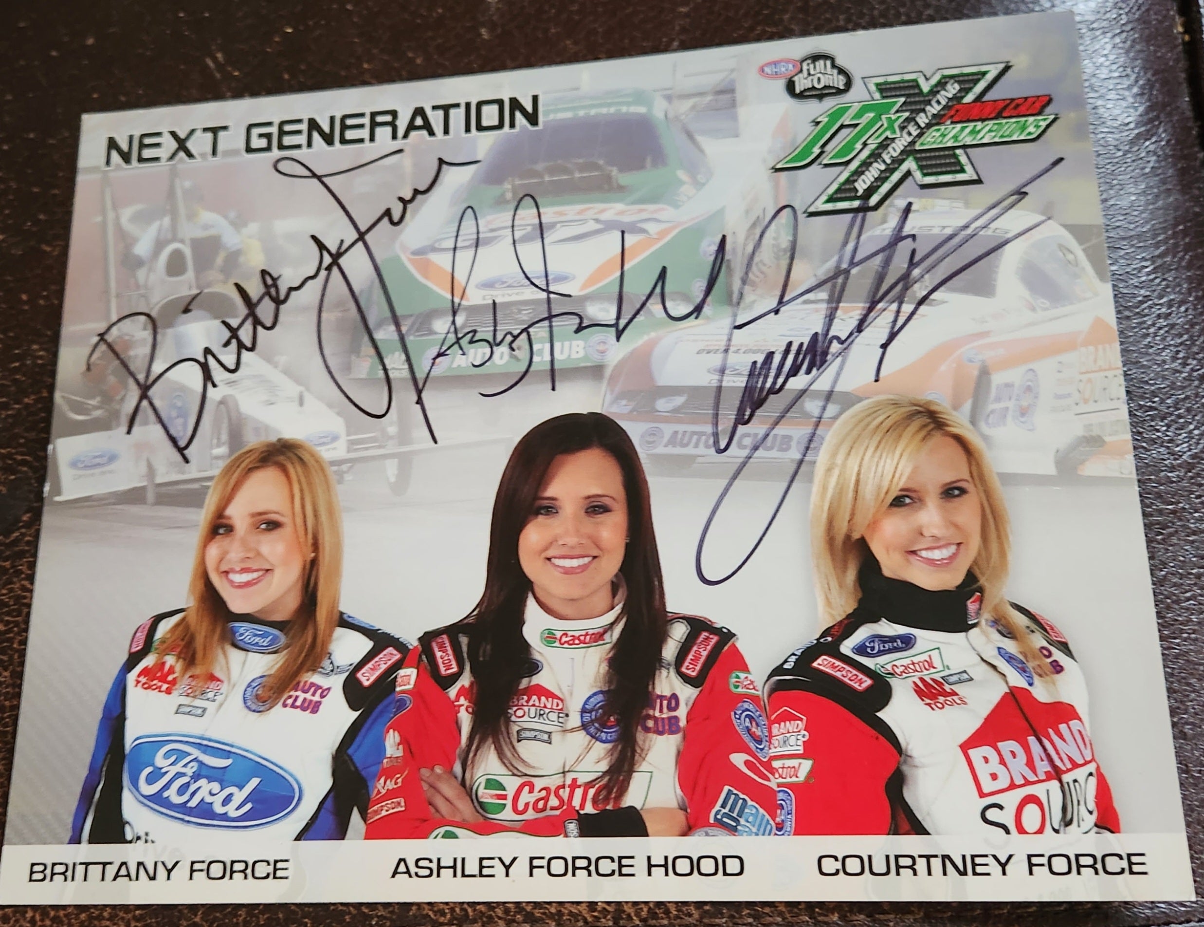 DRAG RACING FAMILY THE FORCE SISTERS 3X HAND SIGNED 8X10" PHOTO BRITTANY ASHLEY AND COURTNEY