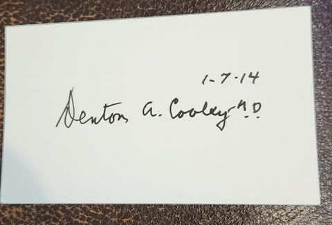 FIRST ARTIFICIAL HEART SURGEON DR. DENTON COOLEY HAND SIGNED CARD D.2016