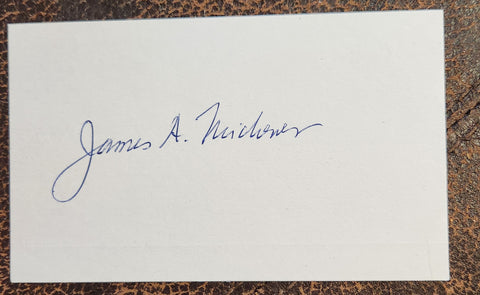 AUTHOR JAMES MICHENER HAND SIGNED CARD D.1997